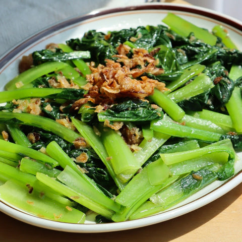 Komatsuna with Shallot Soy Dressing